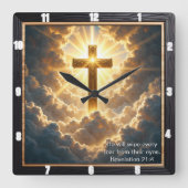 Heaven's Gate Golden Cross Cloud Revelation 21:4 Vierkante Klok (Voorkant)