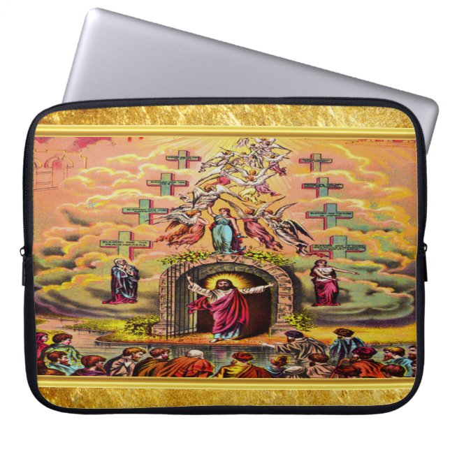 Heaven's Gate met een gouden foliestructuur en Jez Laptop Sleeve (Voorkant)
