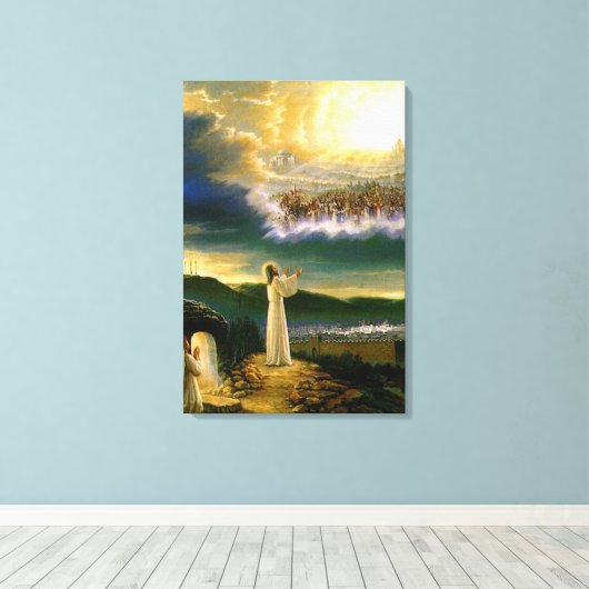 Heavens verwelkomen omhelzing Jezus in de schemeri Canvas Afdruk (Insitu (Houten vloer))