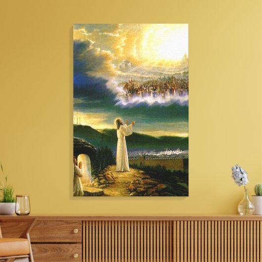 Heavens verwelkomen omhelzing Jezus in de schemeri Canvas Afdruk (Insitu (Woonkamer))