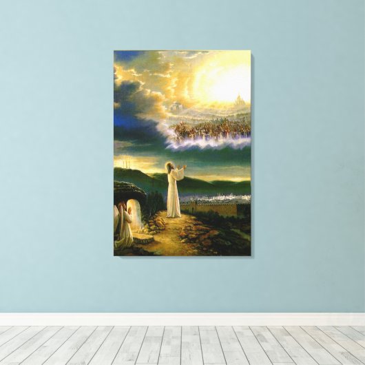 Heavens verwelkomen omhelzing Jezus in de schemeri Canvas Afdruk (Insitu (Houten vloer))