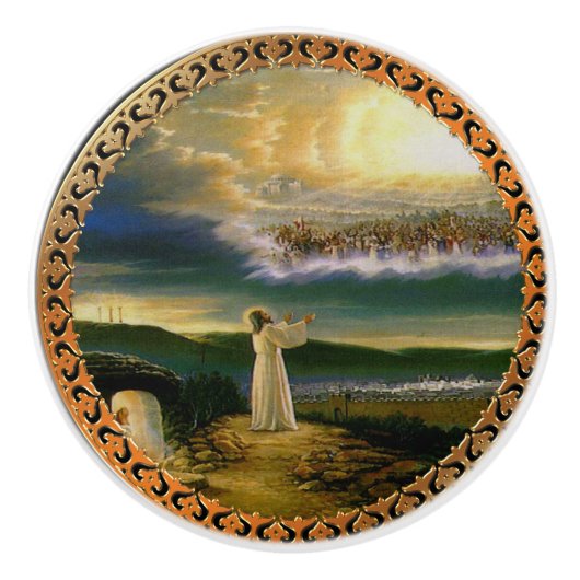 Heavens verwelkomen omhelzing Jezus in de schemeri Keramische Knop (Voorkant)