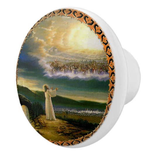 Heavens verwelkomen omhelzing Jezus in de schemeri Keramische Knop (Rechts)