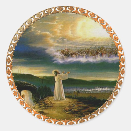 Heavens verwelkomen omhelzing Jezus in de schemeri Ronde Sticker (Voorkant)