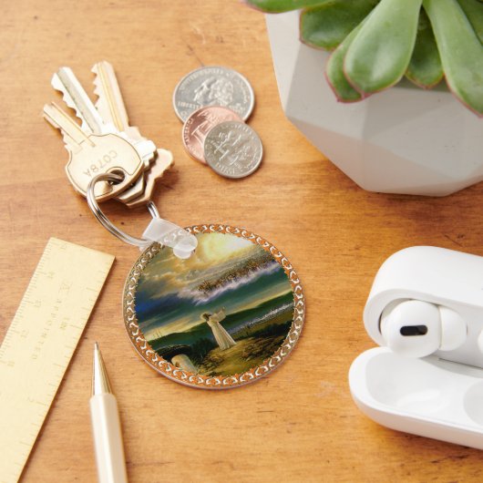 Heavens verwelkomen omhelzing Jezus in de schemeri Sleutelhanger (Bureau)