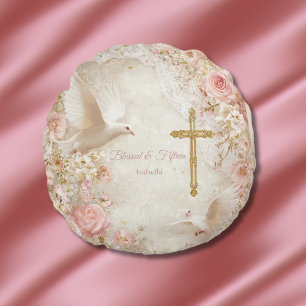 Heaveny Blush & Gold Quince, op maat Rond Kussen