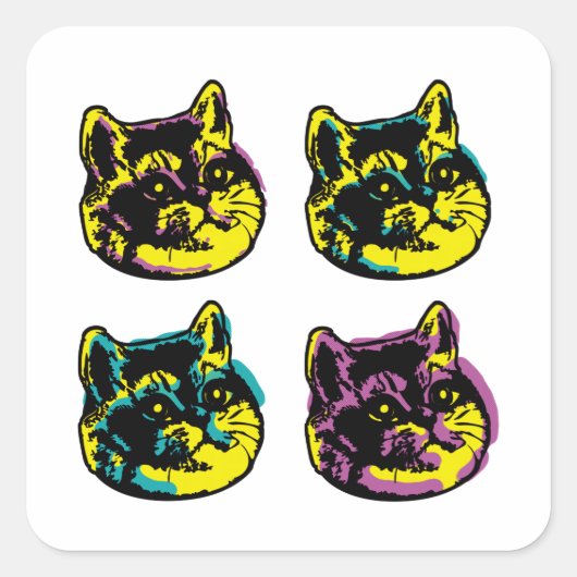Heavy Breathing Cat Pop Art De Vier Kittens Vierkante Sticker (Voorkant)