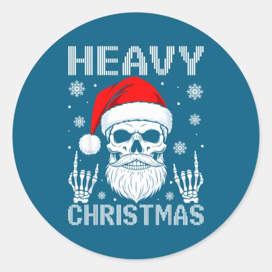 Heavy Christmas Skull Fans Rock Music Winter Holid Ronde Sticker (Voorkant)