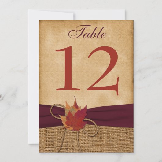 HEAVY DUTY FAUX Burlap Table Number Kaart - Wine (Voorkant)