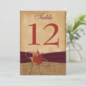HEAVY DUTY FAUX Burlap Table Number Kaart - Wine (Staand voorkant)