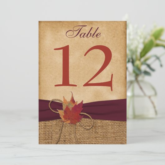HEAVY DUTY FAUX Burlap Table Number Kaart - Wine (Staand voorkant)