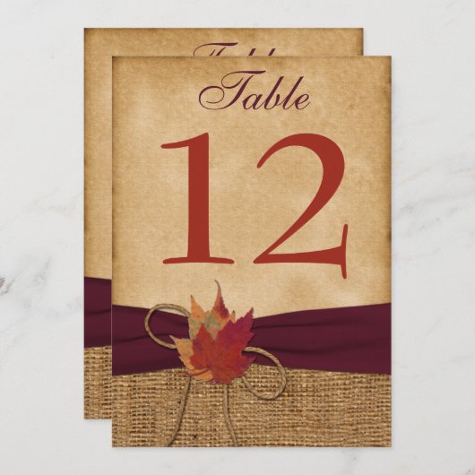HEAVY DUTY FAUX Burlap Table Number Kaart - Wine (Voorkant / Achterkant)
