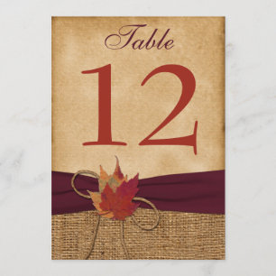 HEAVY DUTY FAUX Burlap Table Number Kaart - Wine
