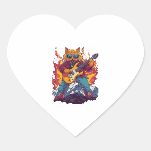 Heavy Meowtal - Rocking Cat Graphic T-shirt voor m Hart Sticker (Voorkant)