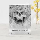 Heavy Metal Death Skull Graveyard Verjaardag Kaart (Gele Bloem)