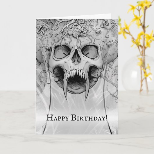 Heavy Metal Death Skull Graveyard Verjaardag Kaart (Gele Bloem)