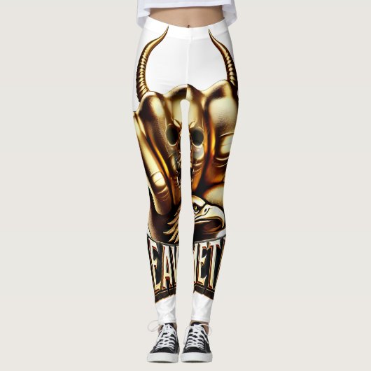 Heavy Metal Faust mit Adler Totenkopf Gold Leggings (Voorkant)