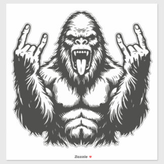 Heavy Metal Headbanger Sasquatch Rock On Sticker