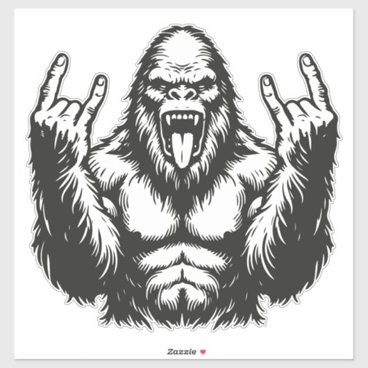 Heavy Metal Headbanger Sasquatch Rock On Sticker (Vel)