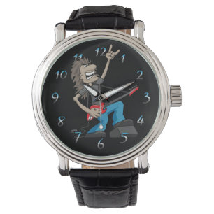 Heavy Metal Rock Guitarist Cartoon Horloge