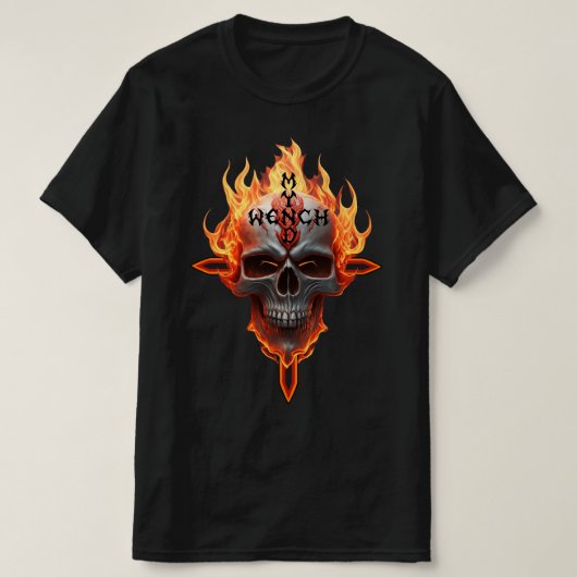 Heavy metal rock-'n-roll muziekband Skull Flames T-shirt (Design voorkant)