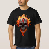 Heavy metal rock-'n-roll muziekband Skull Flames T-shirt (Voorkant)