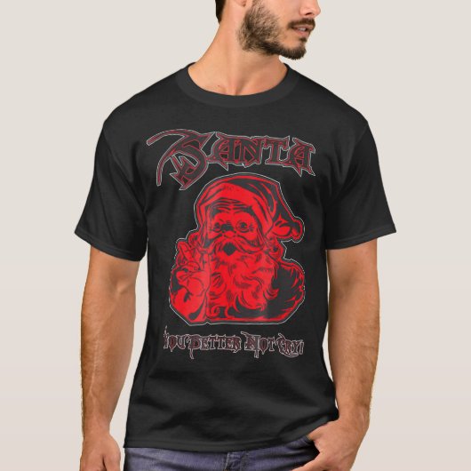 Heavy Metal Santa Claus Kerstrock Roll T-shirt (Voorkant)