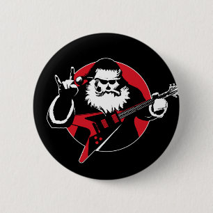 Heavy Metal Santa Claus-spelgitaar Ronde Button 5,7 Cm