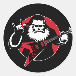 Heavy Metal Santa Claus-spelgitaar Ronde Sticker