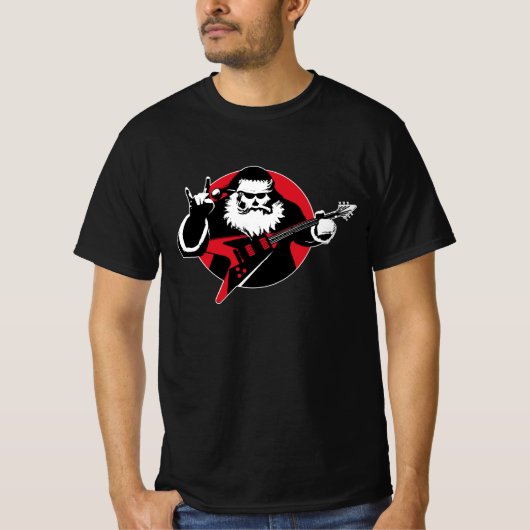 Heavy Metal Santa Claus-spelgitaar T-shirt (Voorkant)