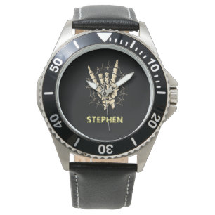 Heavy metal skelet hand, Rock en roll Halloween Horloge