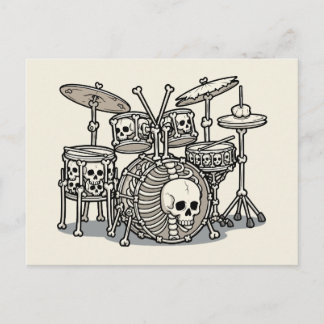 Heavy Metal Skeleton Drum Kit Briefkaart