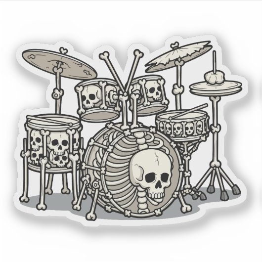 Heavy Metal Skeleton Drum Kit Sticker (Voorkant)