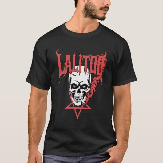 Heavy Metal Skull Design with Smoking Skeleton  T-shirt (Voorkant)