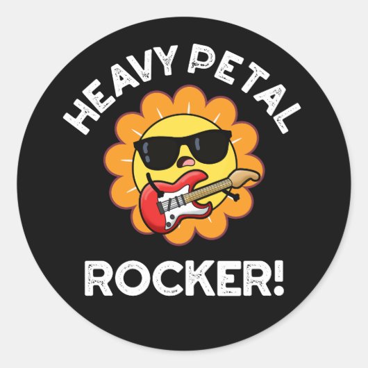 Heavy Petal Rocker Funny Music Flower Pun Dark BG Ronde Sticker (Voorkant)