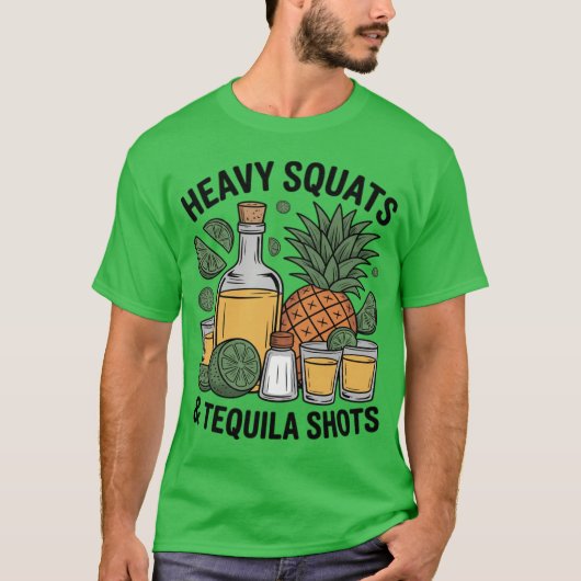 Heavy Squats Andequila Shot Personalrainerequila L T-shirt (Voorkant)