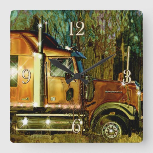 Heavy Transport Truck-liefhebbers Art Wall Clock Vierkante Klok (Voorkant)