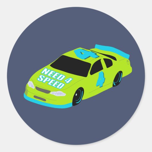 Heb 4 Snelheidsraceauto Jongens 4e Verjaardagsfees Ronde Sticker (Voorkant)