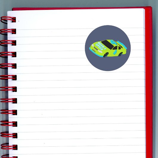 Heb 4 Snelheidsraceauto Jongens 4e Verjaardagsfees Ronde Sticker