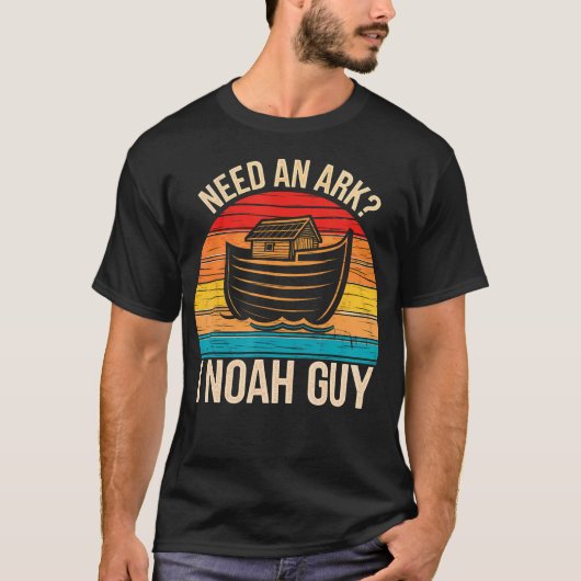 Heb een ark nodig, ik ben Noach, arkboot retro gra T-shirt (Voorkant)