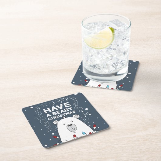 Heb een Beary Christmas Polar Beer Art Illustratie Kartonnen Onderzetters (Insitu)