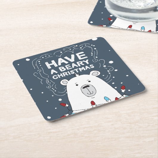 Heb een Beary Christmas Polar Beer Art Illustratie Kartonnen Onderzetters (Schuin)