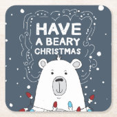 Heb een Beary Christmas Polar Beer Art Illustratie Kartonnen Onderzetters (Voorkant)