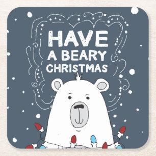 Heb een Beary Christmas Polar Beer Art Illustratie Kartonnen Onderzetters