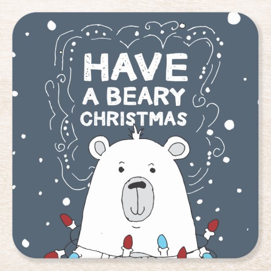 Heb een Beary Christmas Polar Beer Art Illustratie Kartonnen Onderzetters (Voorkant)