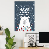 Heb een Beary Kerstpoar Beer Illustratie Poster (Thuiskantoor)
