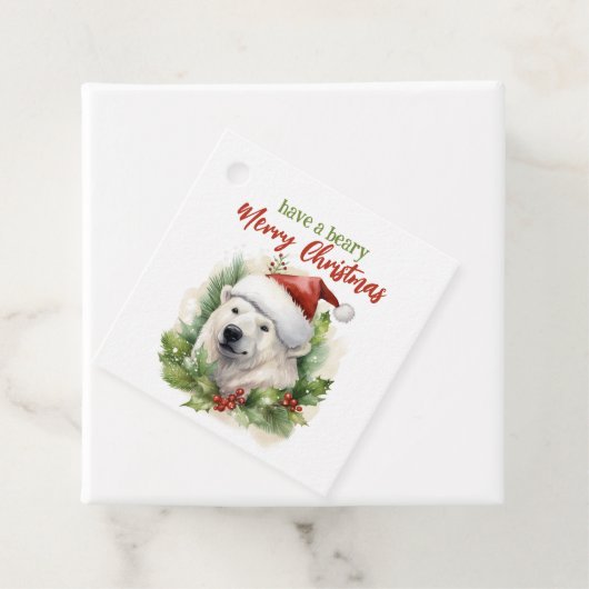 Heb een Beary Merry Christmas Polar Beer Funny Bedankjes Labels (In situ)