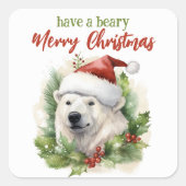 Heb een Beary Merry Christmas Polar Beer Funny Vierkante Sticker (Voorkant)