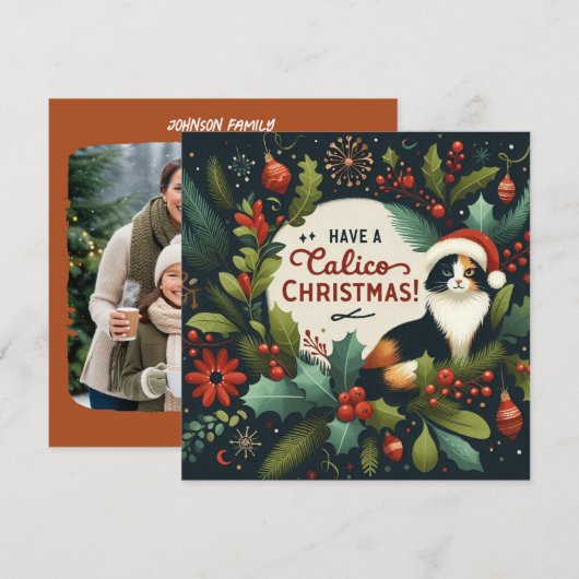 Heb een Calico kerstkrans Feestdagenkaart (Voorkant / Achterkant)