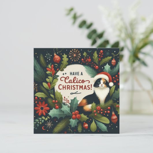 Heb een Calico kerstkrans Feestdagenkaart (Staand voorkant)